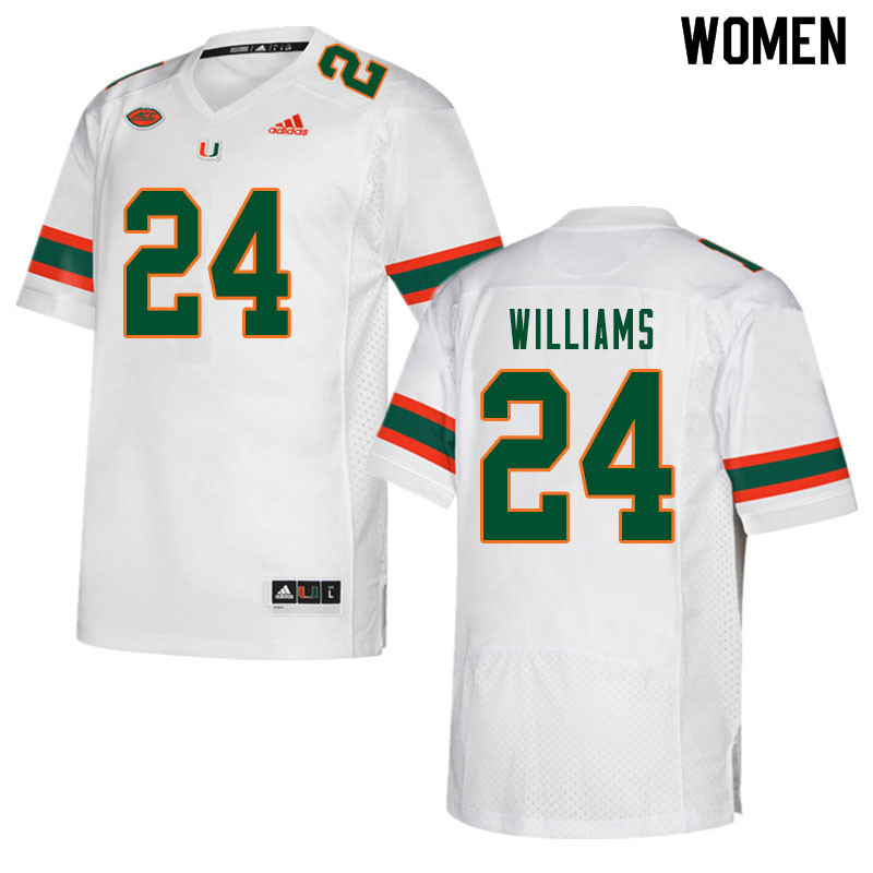 Women #24 Christian Williams Miami Hurricanes College Football Jerseys Sale-White - Click Image to Close